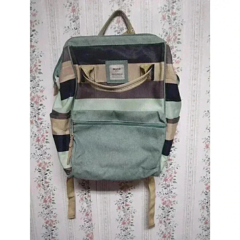 Himawari Green/Brown Canvas Backpack Travel School Computer USB Charging Port